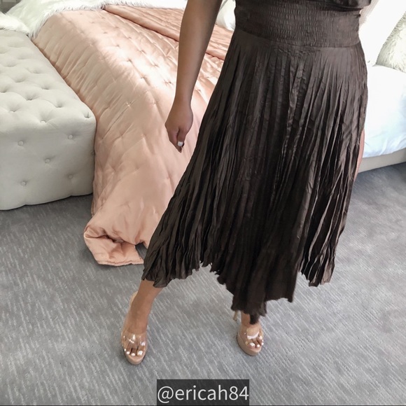 Express brown silk asymmetrical flowy midi dress - Picture 7 of 11